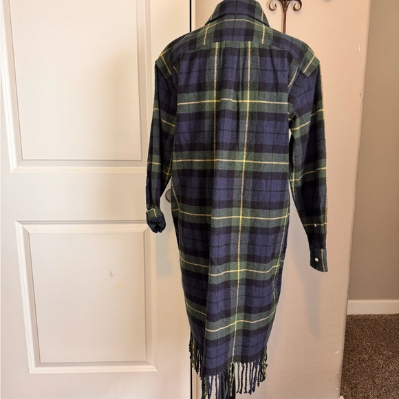 Polo Ralph Lauren Green and Blue Plaid Fringe Midi Shirt Dress,  Size 2 NWOT - Picture 4 of 16